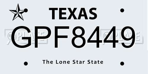 GPF8449 Texas License Plate
