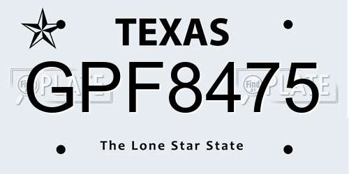 GPF8475 Texas License Plate
