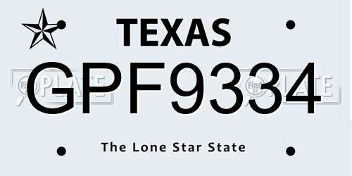GPF9334 Texas License Plate