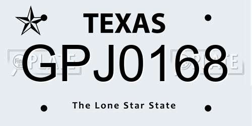GPJ0168 Texas License Plate