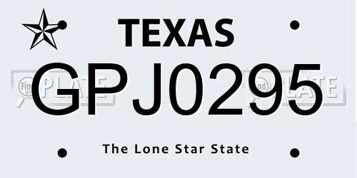 GPJ0295 Texas License Plate