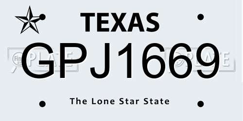 GPJ1669 Texas License Plate