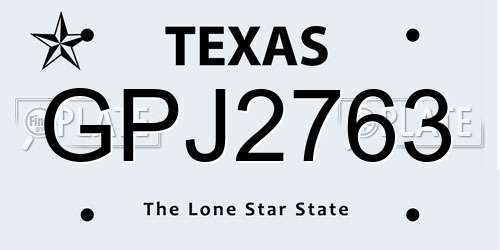 GPJ2763 Texas License Plate
