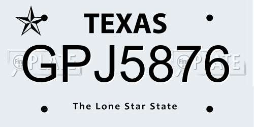 GPJ5876 Texas License Plate