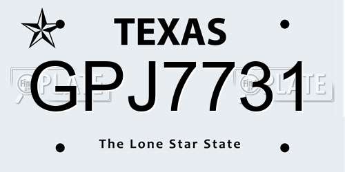 GPJ7731 Texas License Plate