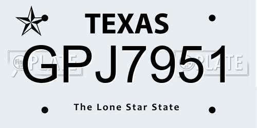 GPJ7951 Texas License Plate