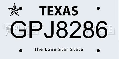 GPJ8286 Texas License Plate