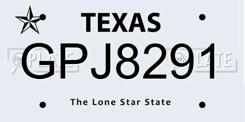 GPJ8291 Texas License Plate