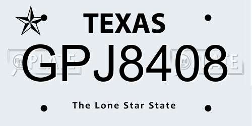 GPJ8408 Texas License Plate