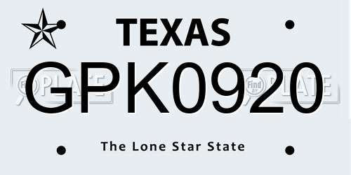 GPK0920 Texas License Plate