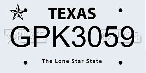 GPK3059 Texas License Plate