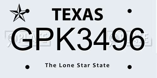 GPK3496 Texas License Plate