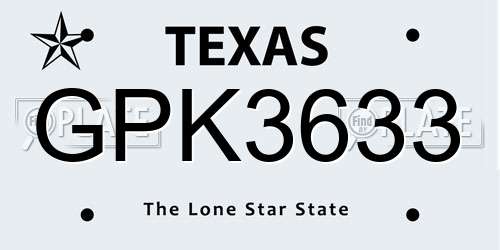 GPK3633 Texas License Plate