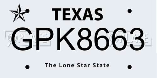 GPK8663 Texas License Plate