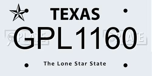 GPL1160 Texas License Plate