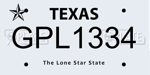 GPL1334 Texas License Plate