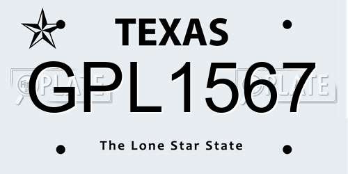 GPL1567 Texas License Plate