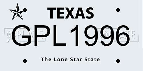 GPL1996 Texas License Plate