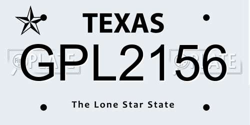 GPL2156 Texas License Plate