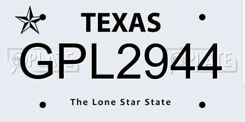 GPL2944 Texas License Plate