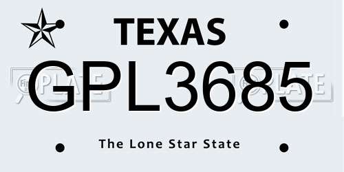 GPL3685 Texas License Plate