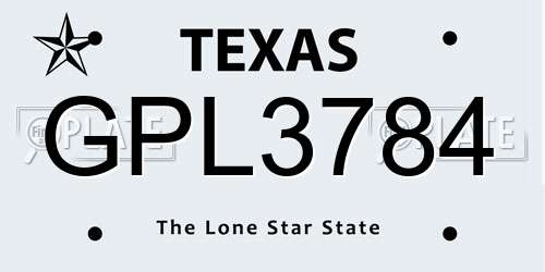 GPL3784 Texas License Plate