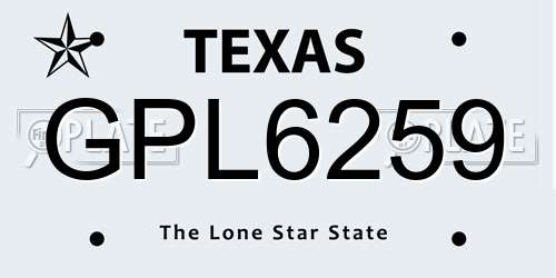 GPL6259 Texas License Plate