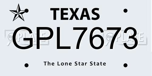 GPL7673 Texas License Plate