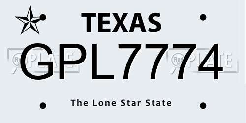 GPL7774 Texas License Plate