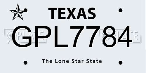 GPL7784 Texas License Plate