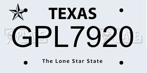 GPL7920 Texas License Plate