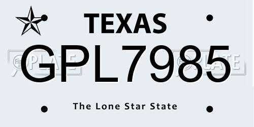 GPL7985 Texas License Plate