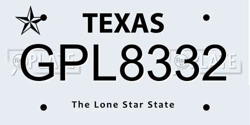 GPL8332 Texas License Plate