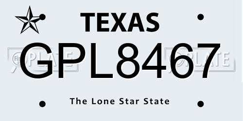 GPL8467 Texas License Plate