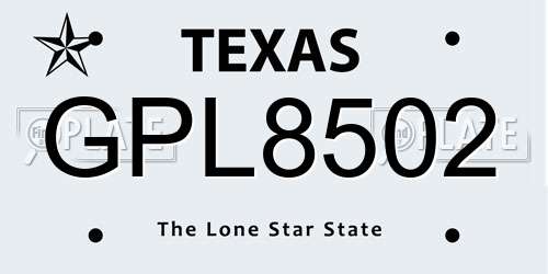 GPL8502 Texas License Plate