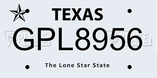 GPL8956 Texas License Plate