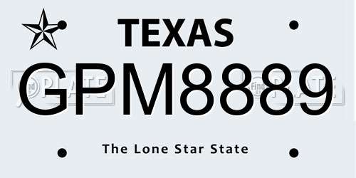 GPM8889 Texas License Plate