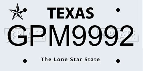 GPM9992 Texas License Plate