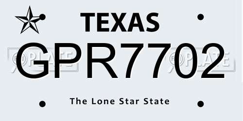 GPR7702 Texas License Plate