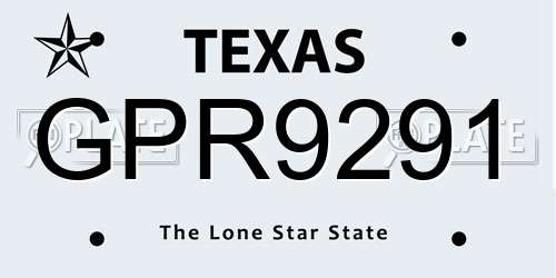 GPR9291 Texas License Plate