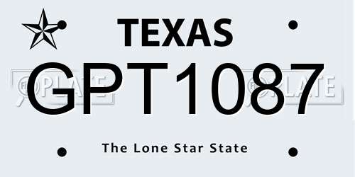GPT1087 Texas License Plate