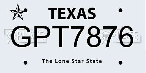 GPT7876 Texas License Plate