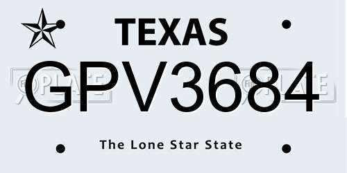 GPV3684 Texas License Plate
