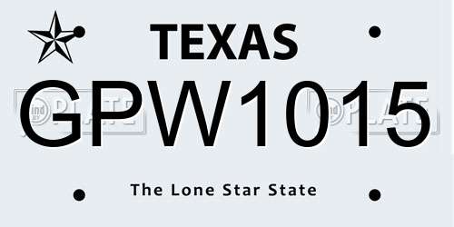 GPW1015 Texas License Plate