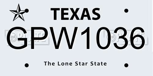 GPW1036 Texas License Plate