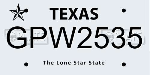GPW2535 Texas License Plate