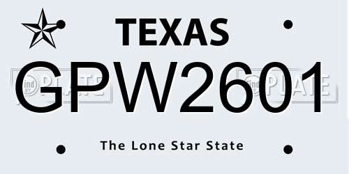 GPW2601 Texas License Plate