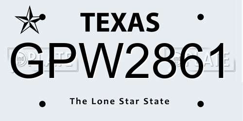 GPW2861 Texas License Plate
