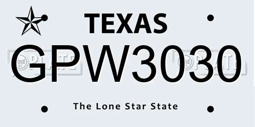 GPW3030 Texas License Plate