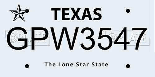 GPW3547 Texas License Plate